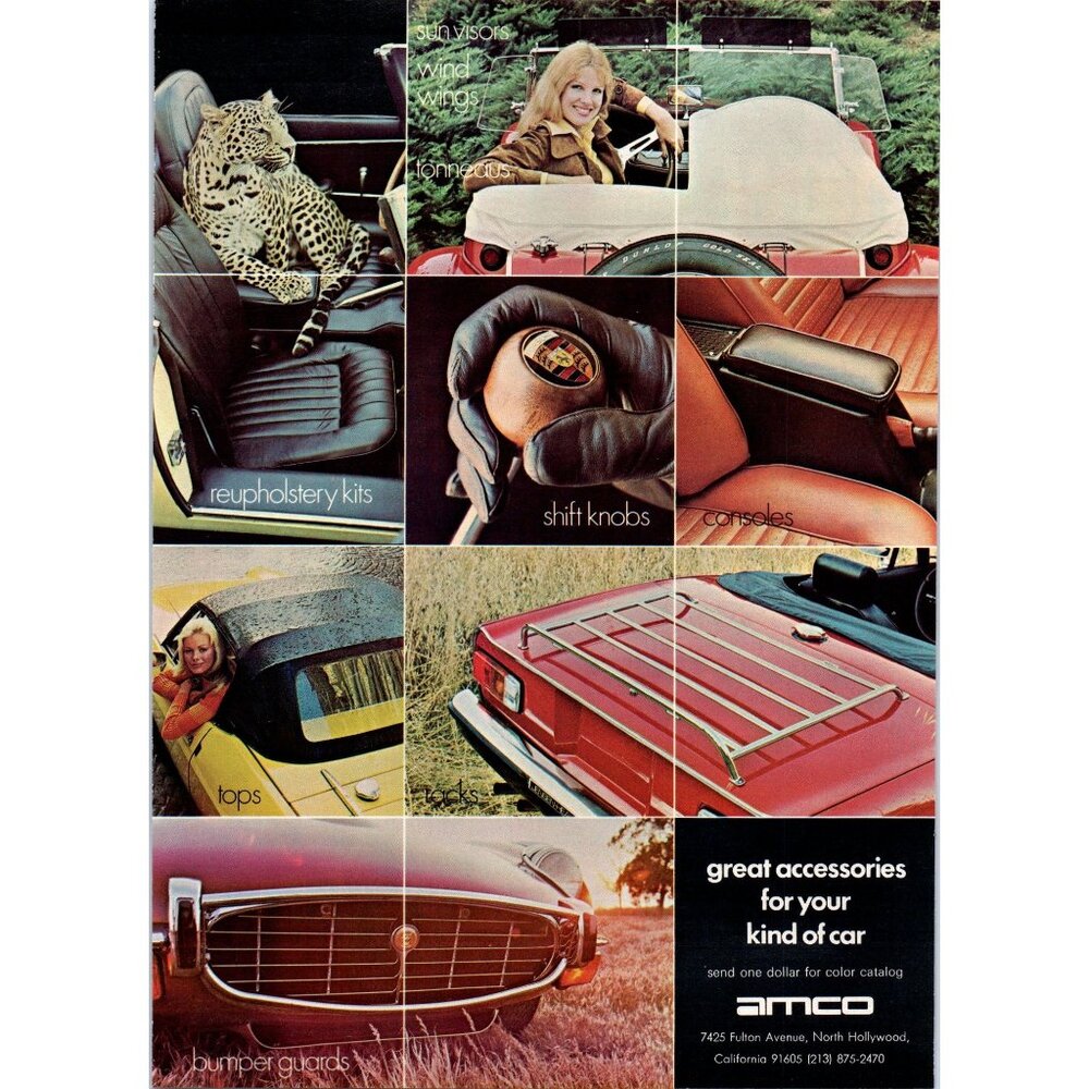 1973 Amco Car Accesories Jaguar Shift Knob Tops Vintage Print Ad 70s Wall Art